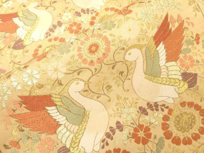 平和屋着物▼西陣の名門　本家加納　六通柄袋帯　唐織　向い鳥花文　金糸　正絹　逸品　CABE9374dy