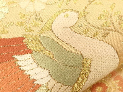 平和屋着物▼西陣の名門　本家加納　六通柄袋帯　唐織　向い鳥花文　金糸　正絹　逸品　CABE9374dy