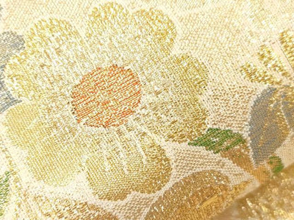 平和屋着物▼六通柄袋帯　向かい鳥花文　金糸　正絹　逸品　CABE9377dy