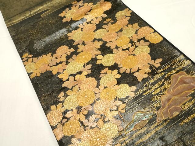 平和屋着物▼太鼓柄袋帯　螺鈿　風景花文　金彩　正絹　逸品　CABE9425dy