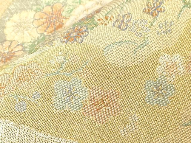平和屋着物▼宝珠本佐賀錦 六通柄袋帯 九寸錦 花車飛鳥文 金糸 正絹 逸品 CABE9434dy