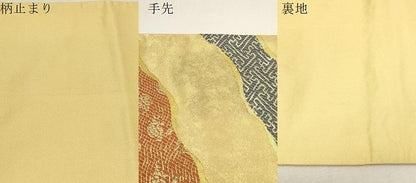 平和屋着物▼六通柄袋帯　名物裂　流水　魚　草花　金銀糸　引箔　正絹　逸品　CABE9445dy