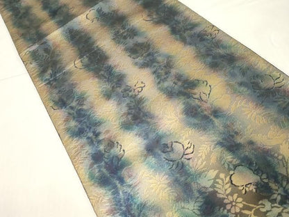 平和屋着物◎西陣　服部織物謹製　六通柄袋帯　こはく錦　手工芸　更紗文　金彩　正絹　逸品　CABE9456dy