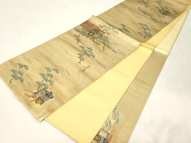 平和屋着物◎六通柄袋帯　作家物　手描き　御所車枝松文　金銀彩　正絹　逸品　CABE9458dy