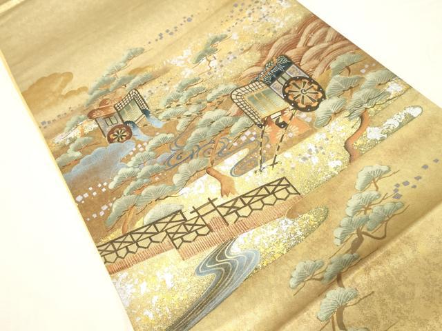 平和屋着物◎六通柄袋帯　作家物　手描き　御所車枝松文　金銀彩　正絹　逸品　CABE9458dy