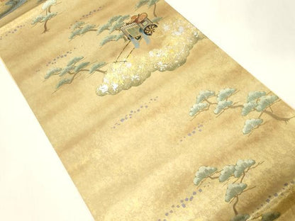 平和屋着物◎六通柄袋帯　作家物　手描き　御所車枝松文　金銀彩　正絹　逸品　CABE9458dy