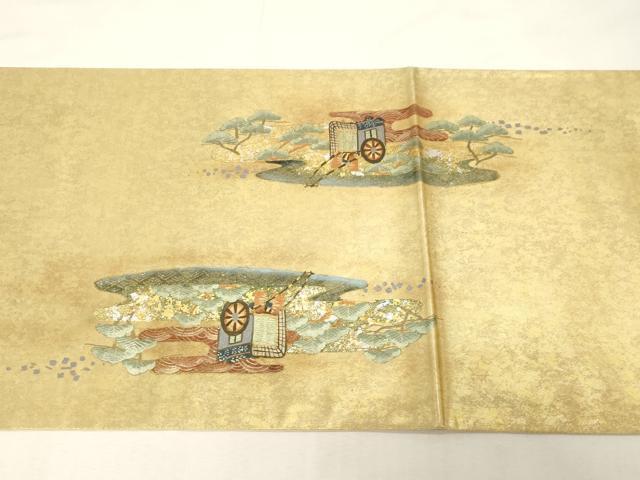 平和屋着物◎六通柄袋帯　作家物　手描き　御所車枝松文　金銀彩　正絹　逸品　CABE9458dy