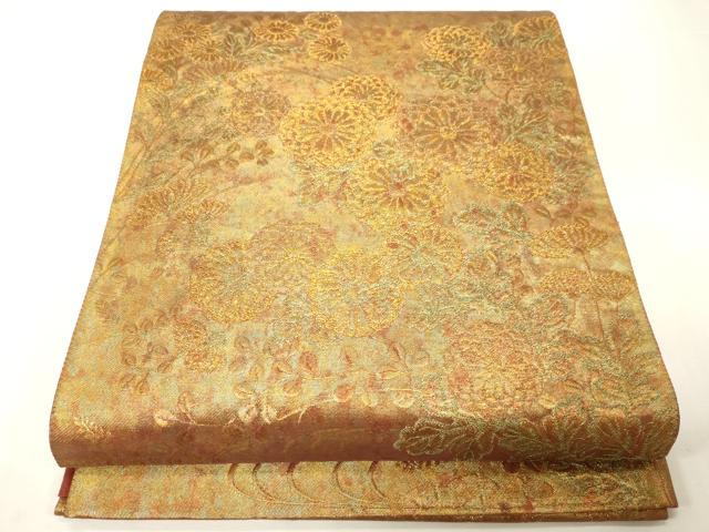 平和屋着物◎ファッションデザイナー　HIROKO KOSHINO　コシノヒロコ　六通柄袋帯　流水草花文　金糸　正絹　逸品　CABE9460dy