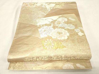 平和屋着物◎六通柄袋帯　色紙重ね花車文　金銀糸　正絹　逸品　CABE9483dy