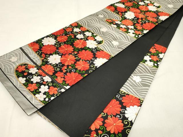 平和屋着物●六通柄袋帯　唐織　草花文　黒地　金糸　正絹　逸品　CABD4253dy 平和屋着物◎六通柄袋帯 唐織 草花文 黒地 金糸 正絹 逸品 AABH5412uk