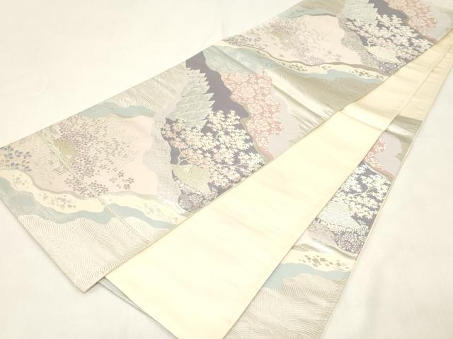 平和屋着物●六通柄袋帯　唐織　縦枠花文　金糸　正絹　逸品　CABC5406hy 平和屋着物◎六通柄袋帯 唐織 向かい鳥花文 金銀糸 正絹 逸品
