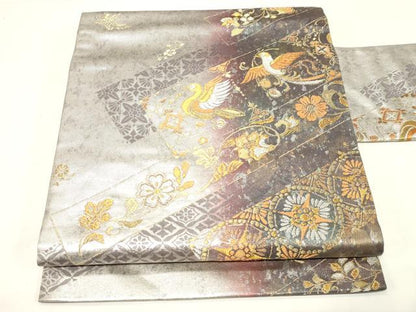 平和屋着物◎九寸名古屋帯 熨斗花鳥文 金銀糸 引箔 正絹 逸品 CABE9515dy