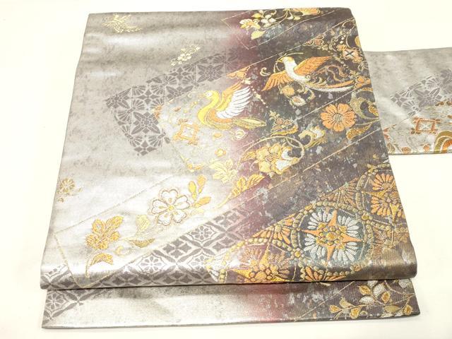 平和屋着物◎九寸名古屋帯 熨斗花鳥文 金銀糸 引箔 正絹 逸品 CABE9515dy