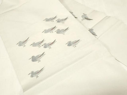 平和屋着物●塩瀬　九寸名古屋帯　手描き　鳩　金彩　正絹　逸品　CABE9516dy