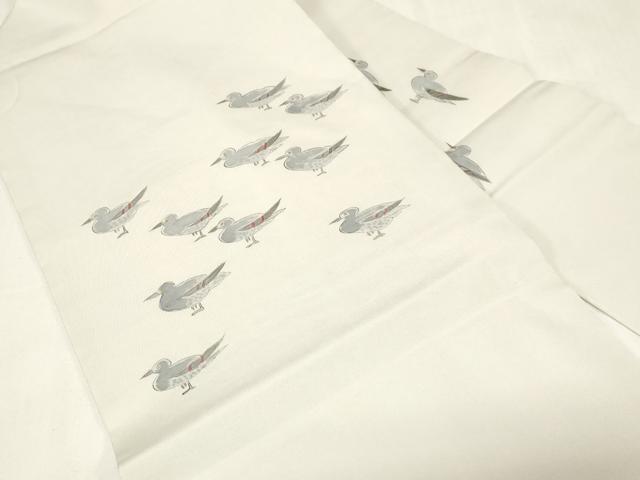平和屋着物●塩瀬　九寸名古屋帯　手描き　鳩　金彩　正絹　逸品　CABE9516dy