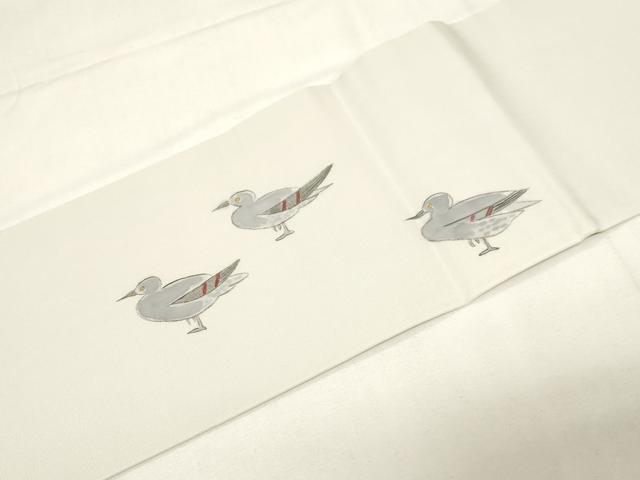 平和屋着物●塩瀬　九寸名古屋帯　手描き　鳩　金彩　正絹　逸品　CABE9516dy 平和屋着物○塩瀬 九寸名古屋帯 手描き 鳩 金彩 正絹 逸品 CABE9516dy