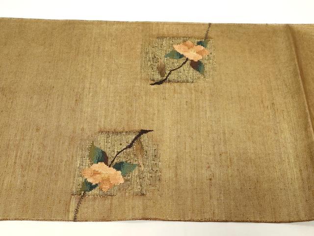 平和屋着物◎西陣 太鼓柄袋帯 紬地 すくい織 草花文 金糸 正絹 逸品 CABE9547dy