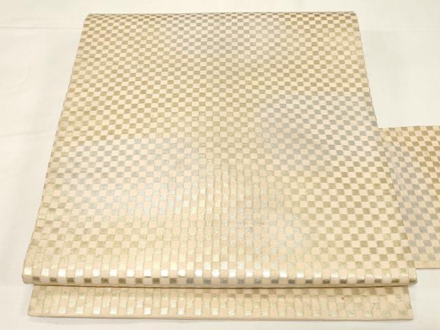 平和屋着物◎九寸名古屋帯 格子柄 金銀糸 正絹 逸品 CABE9552dy