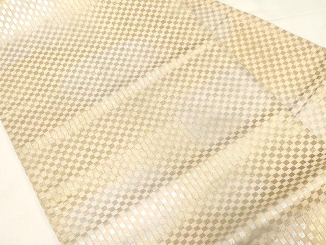 平和屋着物◎九寸名古屋帯 格子柄 金銀糸 正絹 逸品 CABE9552dy