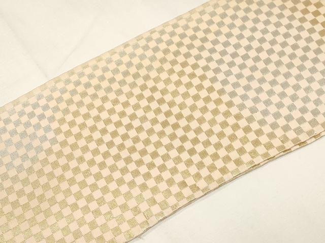 平和屋着物◎九寸名古屋帯 格子柄 金銀糸 正絹 逸品 CABE9552dy