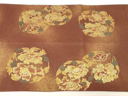 平和屋着物◎西陣の名門　本家加納　太鼓柄袋帯　孔雀花文　金銀糸　正絹　逸品　CABE9568dy