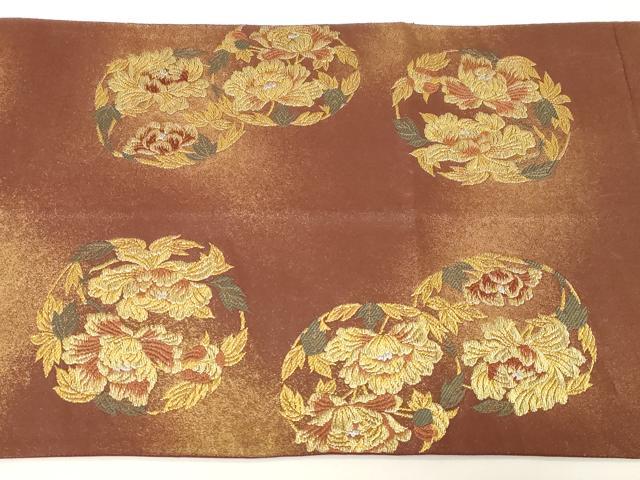 平和屋着物◎西陣の名門　本家加納　太鼓柄袋帯　孔雀花文　金銀糸　正絹　逸品　CABE9568dy