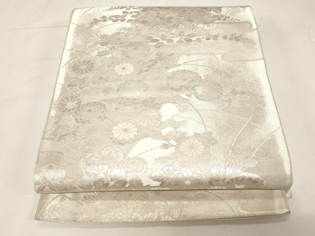 平和屋着物◎六通柄袋帯　草花文　銀糸　正絹　逸品　CABE9577dy