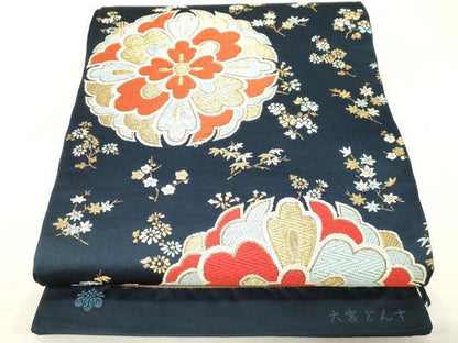 平和屋着物◎六通柄袋帯　唐織　大宮どんす　草花文　金糸　関西仕立て　正絹　逸品　CABE9579dy