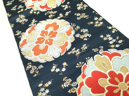 平和屋着物◎六通柄袋帯　唐織　大宮どんす　草花文　金糸　関西仕立て　正絹　逸品　CABE9579dy