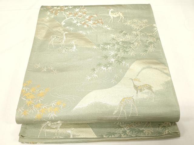 平和屋着物◎六通柄　京袋帯　動物遠山文　金糸　正絹　逸品　CABE9583dy