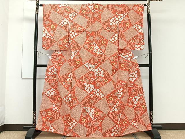 平和屋着物■大変加工の良い総絞り小紋 幾何学花地紋 正絹 逸品 CABE9601xi