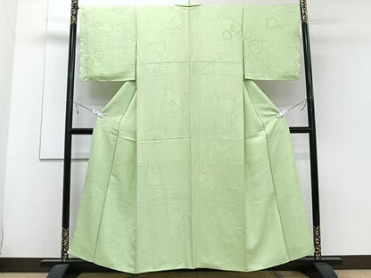 平和屋着物■上質な色無地 亀甲重ね草花地紋 夏虫色 正絹 逸品 CABE9603xi