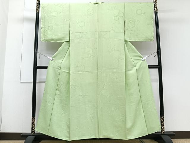 平和屋着物■上質な色無地 亀甲重ね草花地紋 夏虫色 正絹 逸品 CABE9603xi