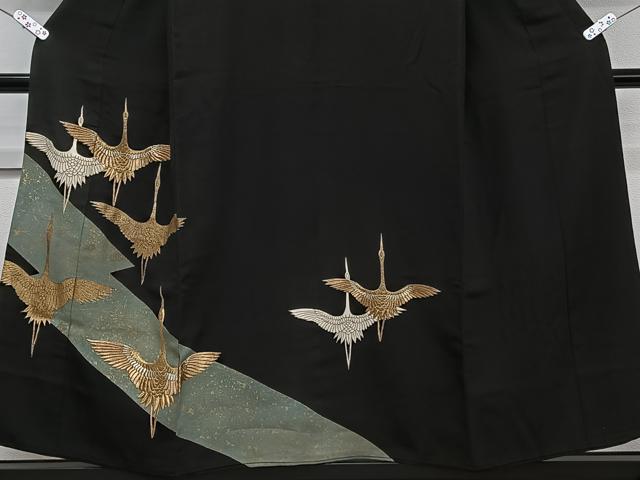 平和屋着物■豪華黒留袖 刺繍 飛鶴文 金彩 正絹 逸品 CABE9636xi