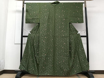 平和屋着物■上質な小紋　紗綾形花文　銀糸　正絹　逸品　CABE9659xi
