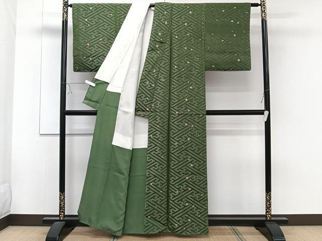 平和屋着物■上質な小紋　紗綾形花文　銀糸　正絹　逸品　CABE9659xi