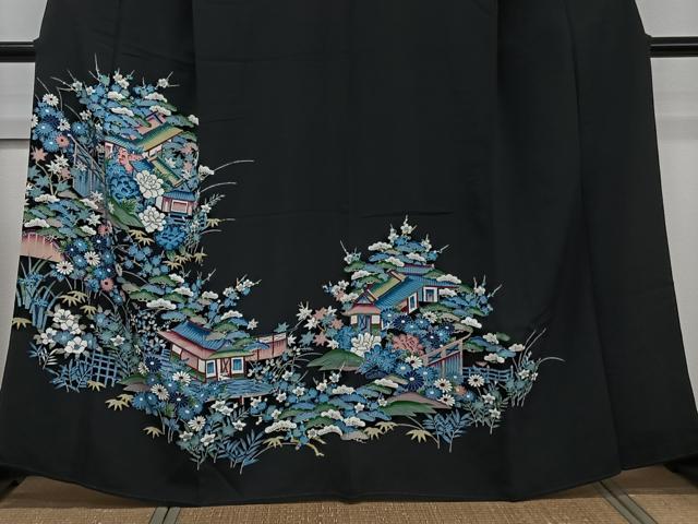 平和屋着物■豪華黒留袖　風景花文　松竹梅　金銀彩　正絹　逸品　CABE9664xi