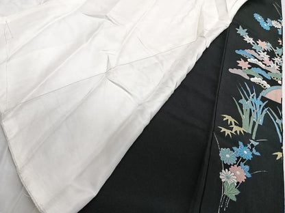 平和屋着物■豪華黒留袖　風景花文　松竹梅　金銀彩　正絹　逸品　CABE9664xi