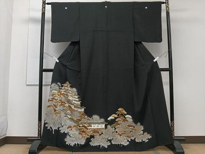 平和屋着物■豪華黒留袖 駒刺繍 名勝松文 金彩 正絹 逸品 CABE9667xi