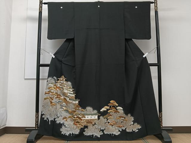 平和屋着物■豪華黒留袖 駒刺繍 名勝松文 金彩 正絹 逸品 CABE9667xi