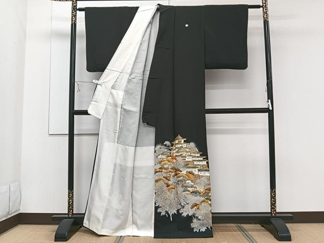 平和屋着物■豪華黒留袖 駒刺繍 名勝松文 金彩 正絹 逸品 CABE9667xi