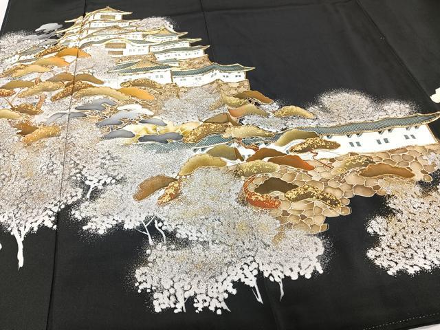 平和屋着物■豪華黒留袖 駒刺繍 名勝松文 金彩 正絹 逸品 CABE9667xi