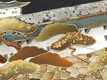 平和屋着物■豪華黒留袖 駒刺繍 名勝松文 金彩 正絹 逸品 CABE9667xi