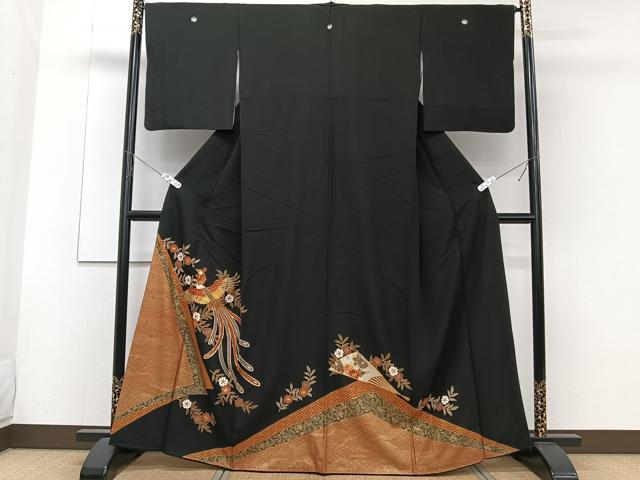 平和屋着物■豪華黒留袖 駒刺繍 鳳凰花文 金彩 正絹 逸品 CABE9668xi