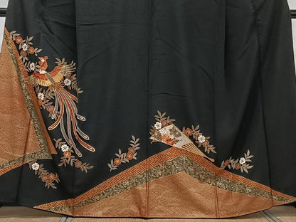 平和屋着物■豪華黒留袖 駒刺繍 鳳凰花文 金彩 正絹 逸品 CABE9668xi