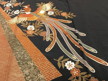 平和屋着物■豪華黒留袖 駒刺繍 鳳凰花文 金彩 正絹 逸品 CABE9668xi