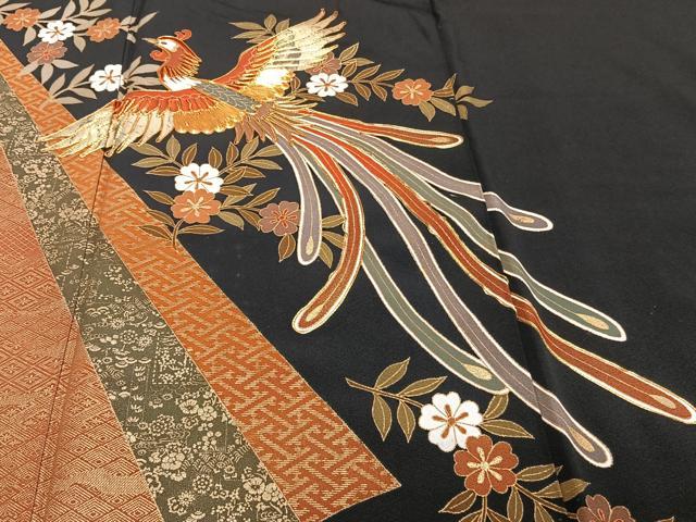 平和屋着物■豪華黒留袖 駒刺繍 鳳凰花文 金彩 正絹 逸品 CABE9668xi