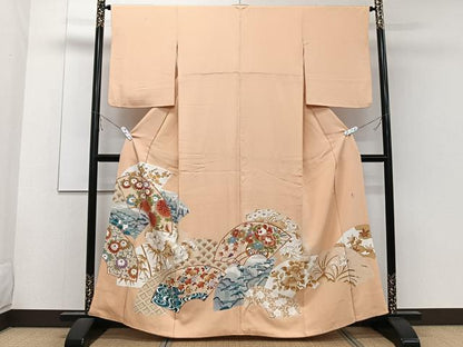 平和屋着物■豪華色留袖 作家物 刺繍 地紙花車文 松竹梅 正絹 逸品 CABE9686xi