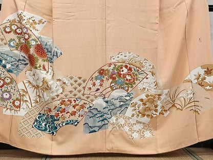 平和屋着物■豪華色留袖 作家物 刺繍 地紙花車文 松竹梅 正絹 逸品 CABE9686xi
