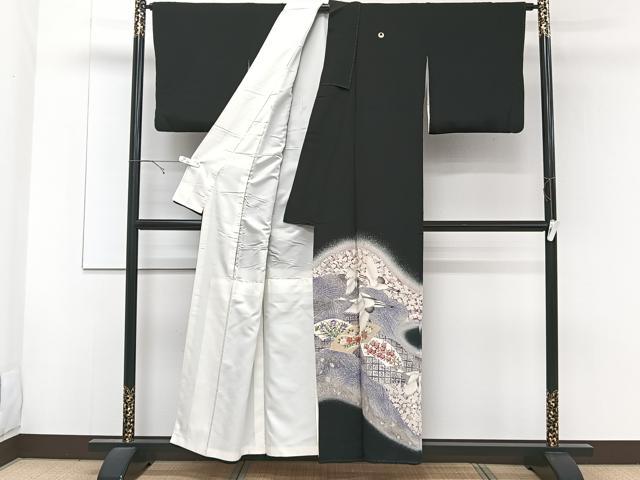 平和屋着物■豪華黒留袖　色紙飛鶴花文　暈し染め　金銀彩　正絹　逸品　CABE9798xi